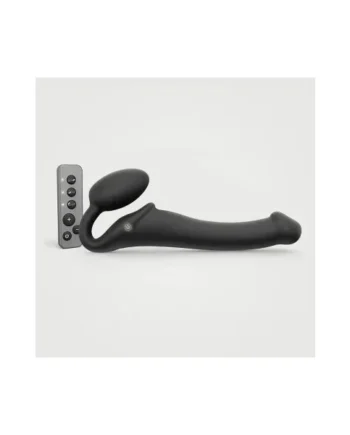 Strap-On-Me Rechargeable Remote-Controlled Silicone Vibrating Bendable Strapless Strap-On, Medium, Black