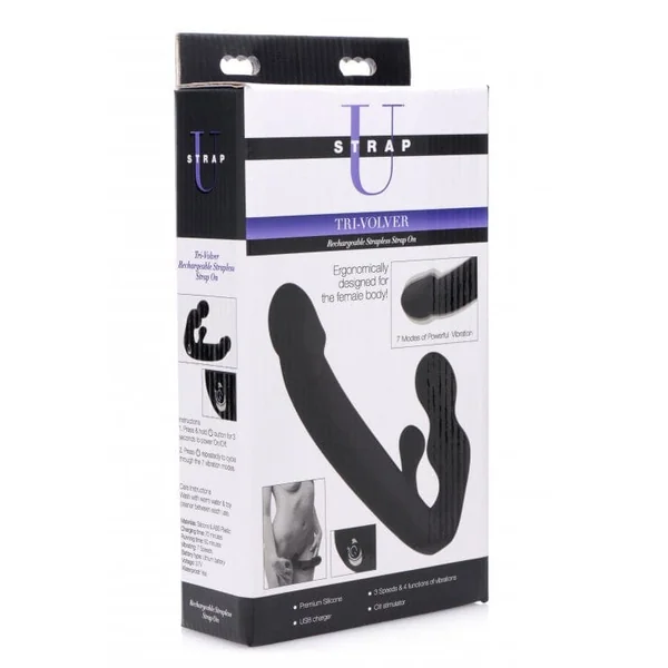 Strap-U Tri-Volver Vibrating Strapless Strap On