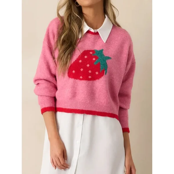 Strawberry Round Neck Long Sleeve Sweater