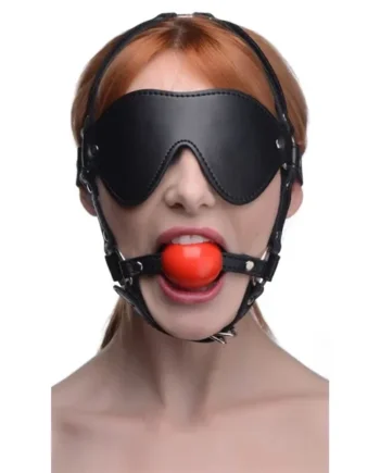 Strict Blindfold Harness with Ball Gag, Black