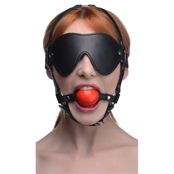 Strict Blindfold Harness with Ball Gag, Black