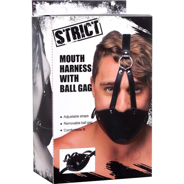 Strict Mouth Harness With Ball Gag Leather And Metal Black