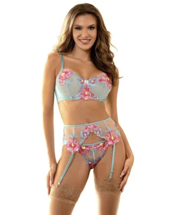 SUBBLIME – 957643 CONJUNTO SUJETADOR Y LIGUERO CON BORDADOS DE FLORES ROSAS S/M