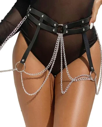 SUBBLIME - LEATHER RING CHAINBELT BLACK ONE SIZE