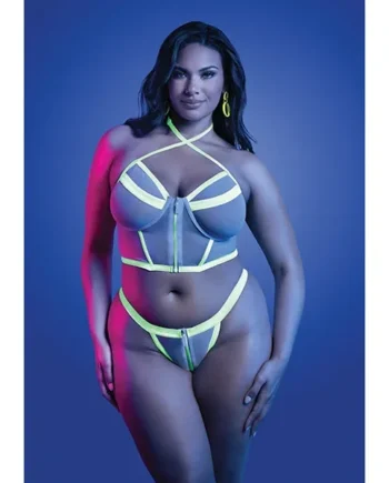 Supernatural Glow-in-the-Dark Zipper Bralette & Thong – White QN