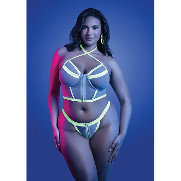 Supernatural Glow-in-the-Dark Zipper Bralette & Thong – White QN