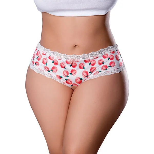 Sweet Treats Crotchless Boy Short w/Wicked Sensual Care Peach Lube - White QN