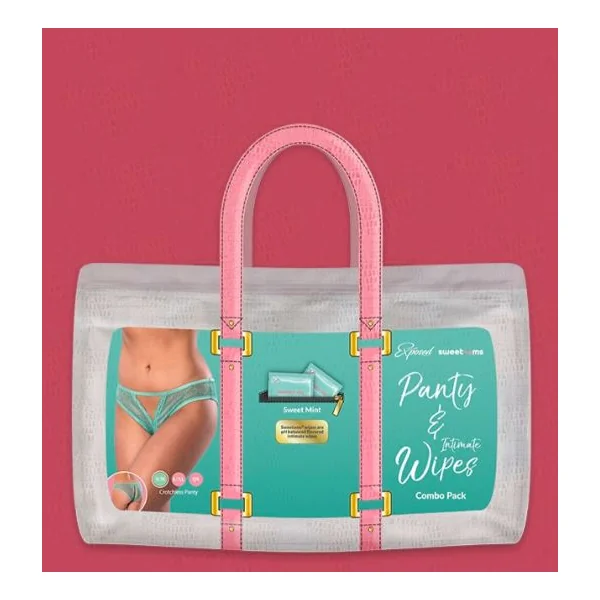 SWEETUMS CROTCHLESS PANTY W/ WIPES MINT S/M