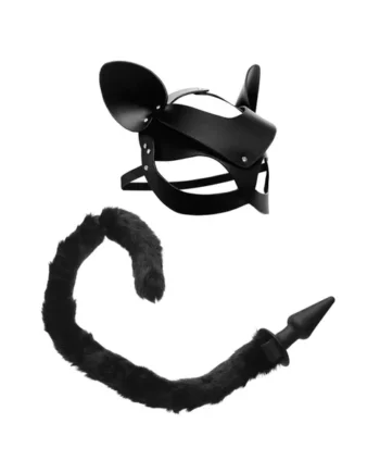Tailz Black Cat Tail Anal Plug and Mask Set – Black