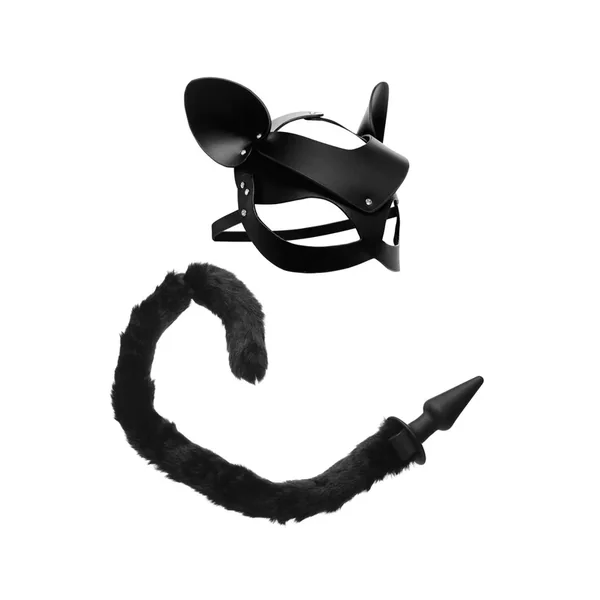 Tailz Black Cat Tail Anal Plug and Mask Set – Black