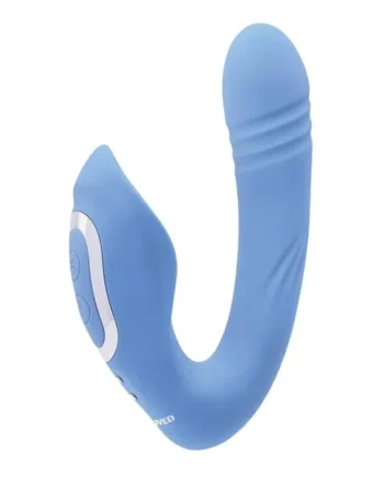 Tap and Thrust Rechargeable Silicone Vibrator with Clitoral Stimulation – Blue