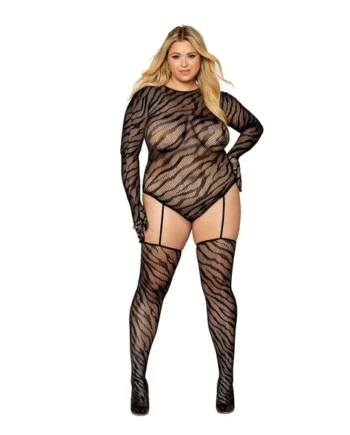 Teddy Bodystocking With Fingered Gloves - Queen Size - Black