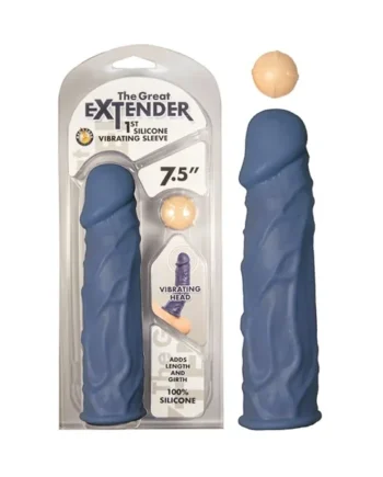 The Great Extender 1st Silicone Vibrating Sleeve 7.5″-Blue