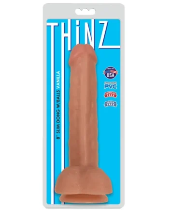 THINZ SLIM DONG 8IN W/ BALLS VANILLA
