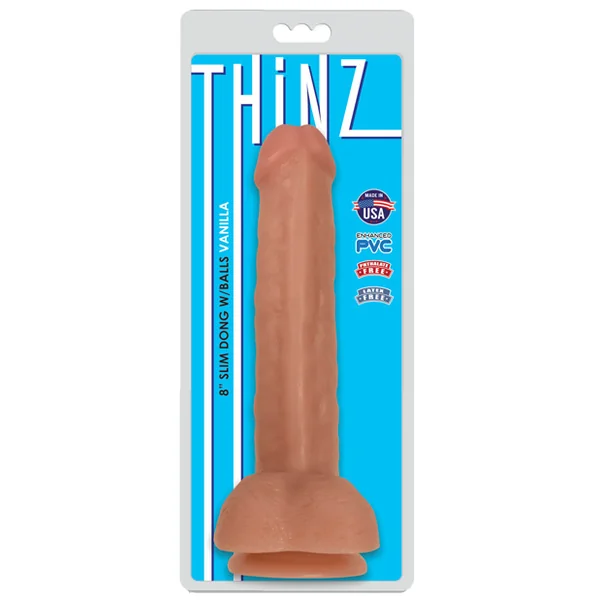 THINZ SLIM DONG 8IN W/ BALLS VANILLA