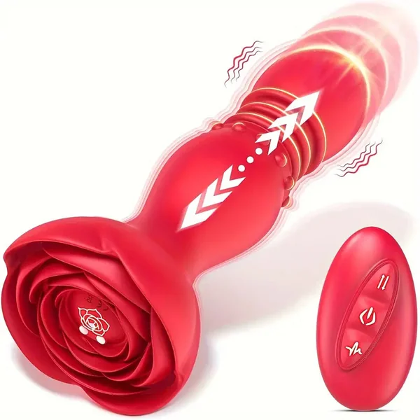 Thrusting Anal Butt Plug Vibrating Remote Control Rose Adult Sex Toy