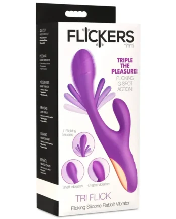 Tri-Flick Flicking Silicone Rabbit Vibrator - Purple