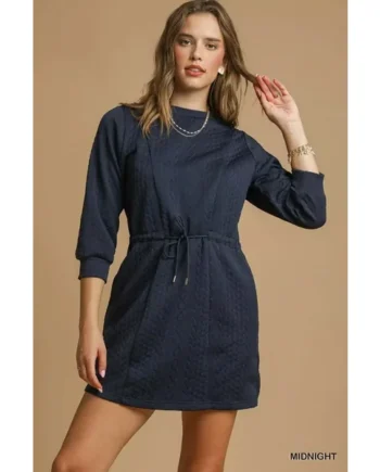 Umgee Drawstring Cable Knit Mini Dress with Pockets