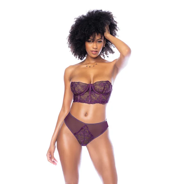 Underwire Bustier w/Removable Straps & High Waisted Thong 2 pc Set - Mulberry MD