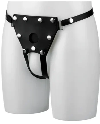 Unisex Crotchless Leather Strap-On Harness - M-L