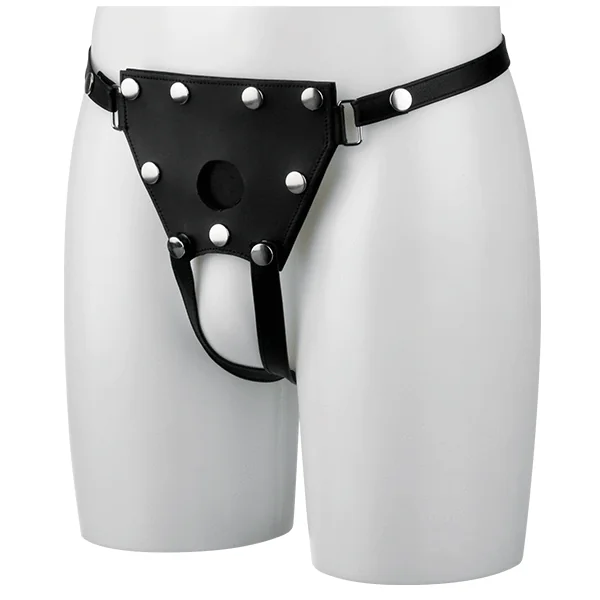 Unisex Crotchless Leather Strap-On Harness - M-L