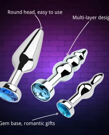Unisex Metal Butt Plug Anal Sex Toy Blue Gem Bases For Beginners