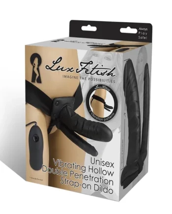 UNISEX VIBRATING HOLLOW DOUBLE PENETRATION STRAP-ON DILDO