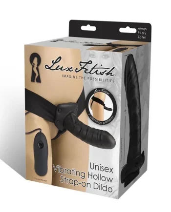 UNISEX VIBRATING HOLLOW STRAP ON DILDO
