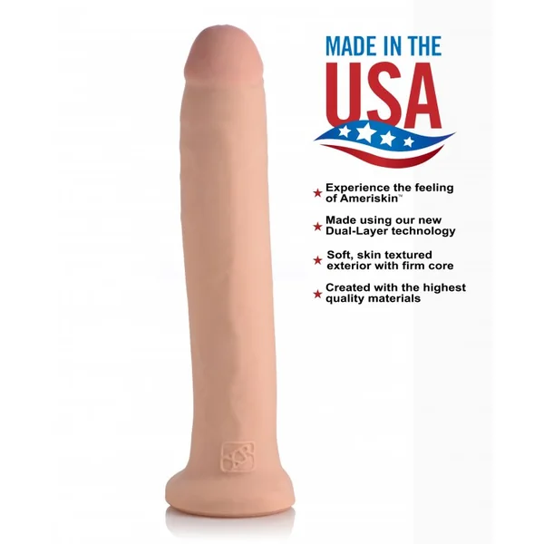 USA COCKS 12IN AMERISKIN DILDO W/O BALLS- LIGHT