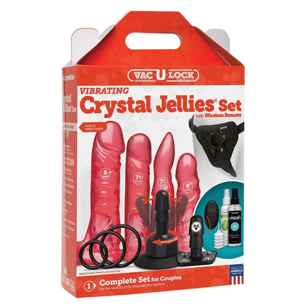 Vac-U-Lock Vibrating Crystal Jellies Set w/Wireless Remote – Pink