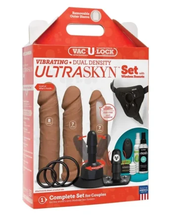 Vac-U-Lock Vibrating Dual Density ULTRASKYN Set w/Wireless Remote – Caramel