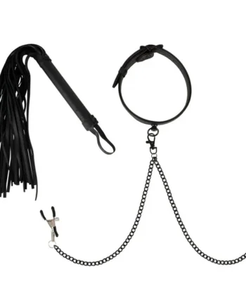Vegan Fetish – Collar with Nipple Clamps and Flogger