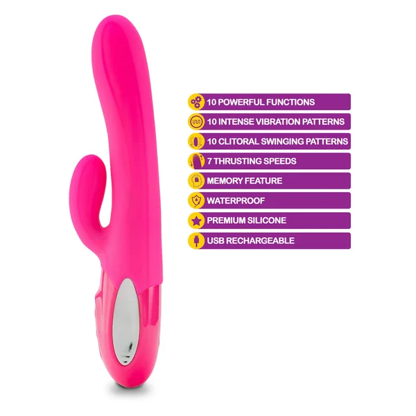 VIBEN HYPNOTIC THRUSTING RABBIT W/ CLIT STIM HOT PINK