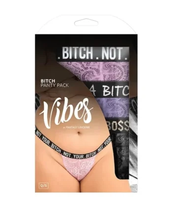 VIBES – BITCH PACK 3 PC. LACE THONG PANTY SET QUEEN