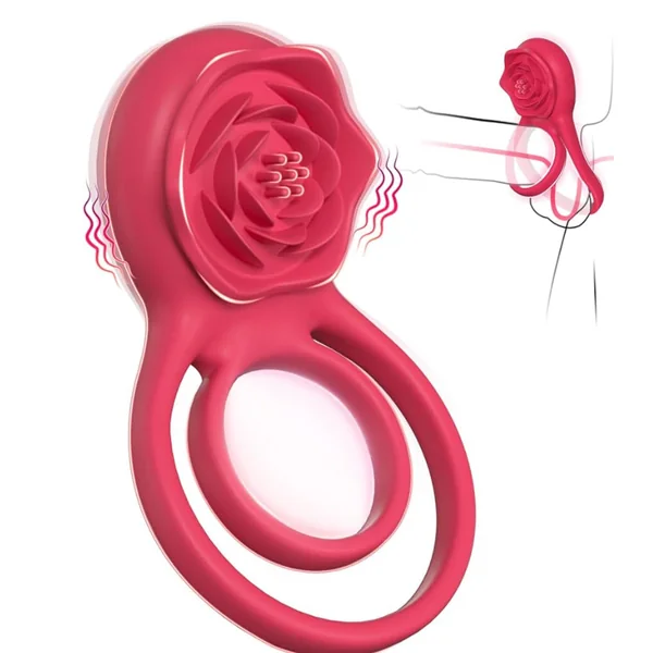 Vibrating Cock Ring W/Rose Shaped Clitoral Stimulator