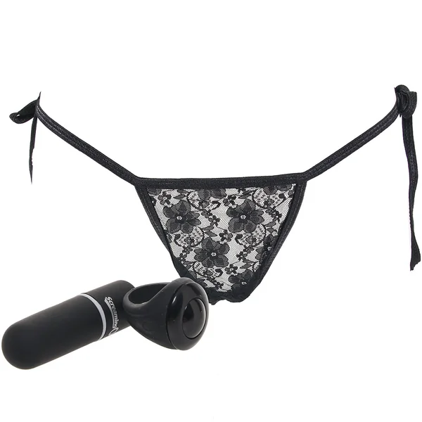 Vibrating Panty Set with Remote Ring in Black
