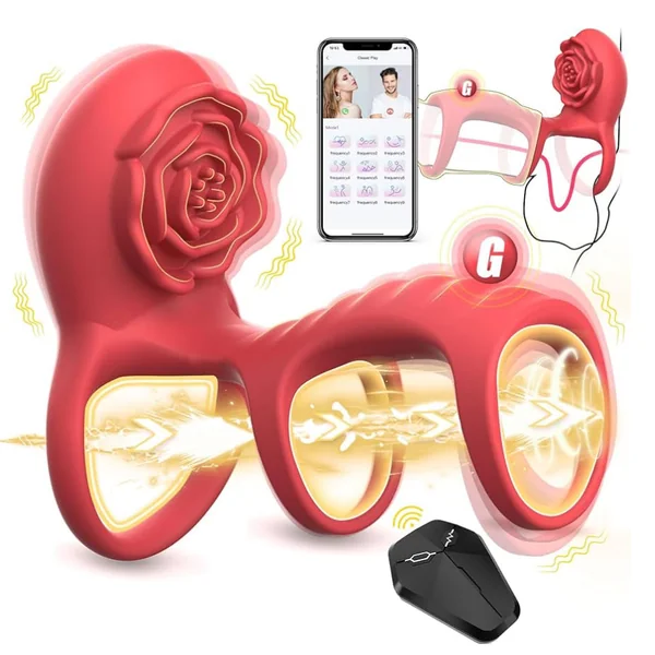 Vibrating Rose Shaped Cock Ring W/ Clitoral G-Spot Stimulation