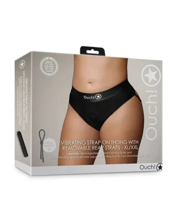 Vibrating Strap On Thong with Rear Straps – Black XL/XXL