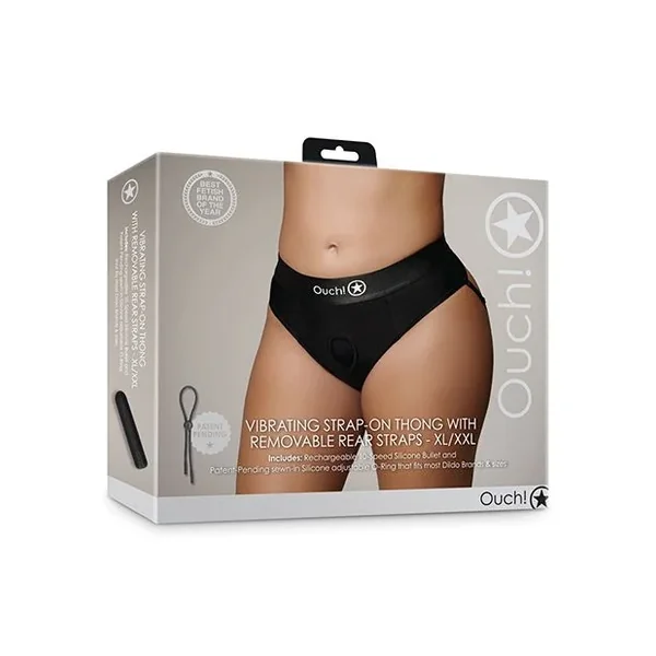 Vibrating Strap On Thong with Rear Straps – Black XL/XXL