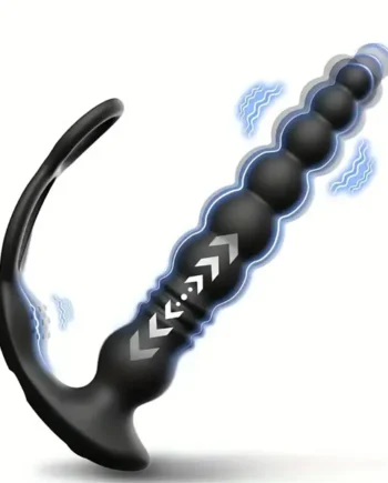 Vibrating Thrusting Anal Beads Butt Plug With Double Penis Rings