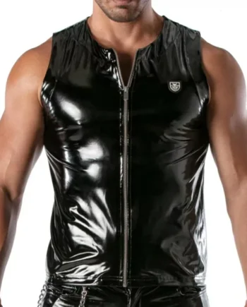 Vinyl zipped tank top black – Size : M