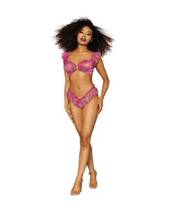 (WD) GOLD FOIL LACE BRALETTE & PANTY SET AZALEA/GOLD O/S