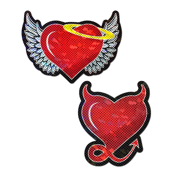 (WD) PASTEASE DEVIL HEART RED GLITTER HEARTS W/ WINGS
