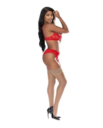 (WD)OOH LA LACE DEMI BRA GART TANGA RED 2XL