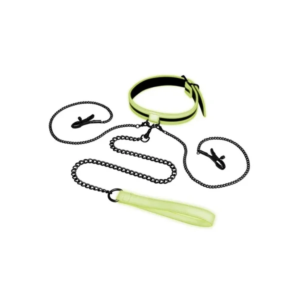 WhipSmart Glow in the Dark Collar with Nipple Clips and Leash – Green