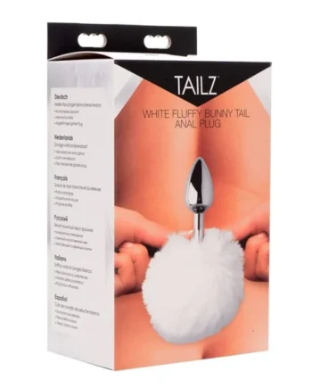 White Fluffy Bunny Tail Anal Plug