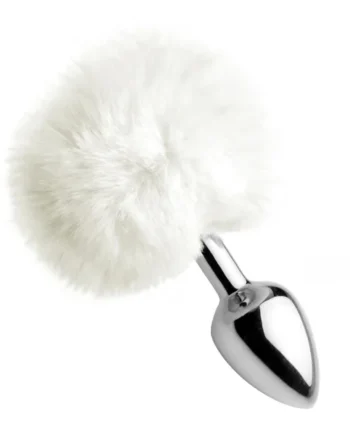 White Fluffy Bunny Tail Anal Plug