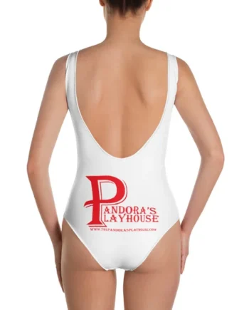 White One-Piece Swimsuit With Red Lettering