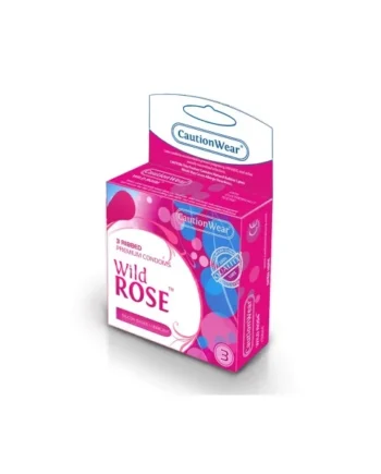 WILD ROSE RIBBED LUBRICATED CONDOMS 3PK