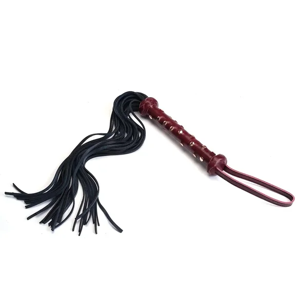 Wine Red Collection Leather Studded Handle Flogger